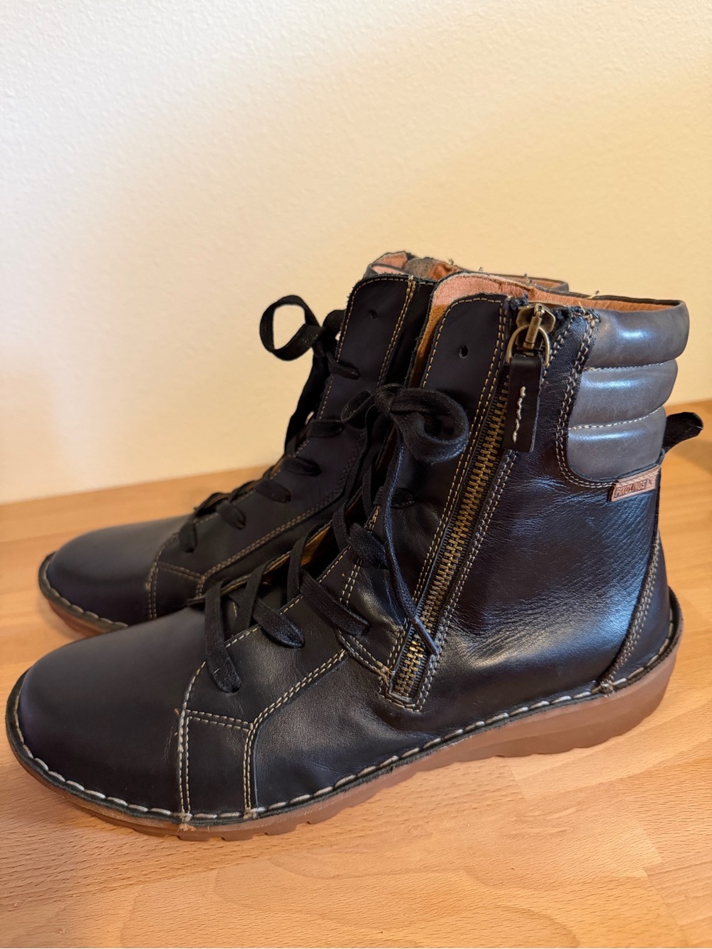 Pikolinos Cazorla Black Leather Lace Up Ankle Boots Side Zip W5U Size 10.5 41